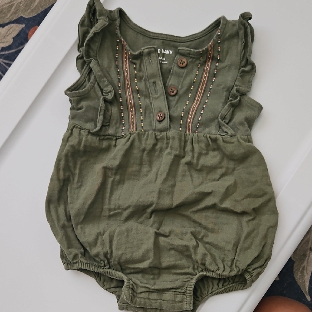Old Navy Olive Baby Romper with Ruffles